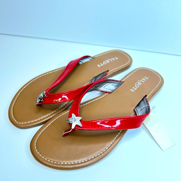 Talbots Womens Mari Red Patent Starfish Beach Theme Flip Flops Thongs Sz 9 NWT - Picture 1 of 8